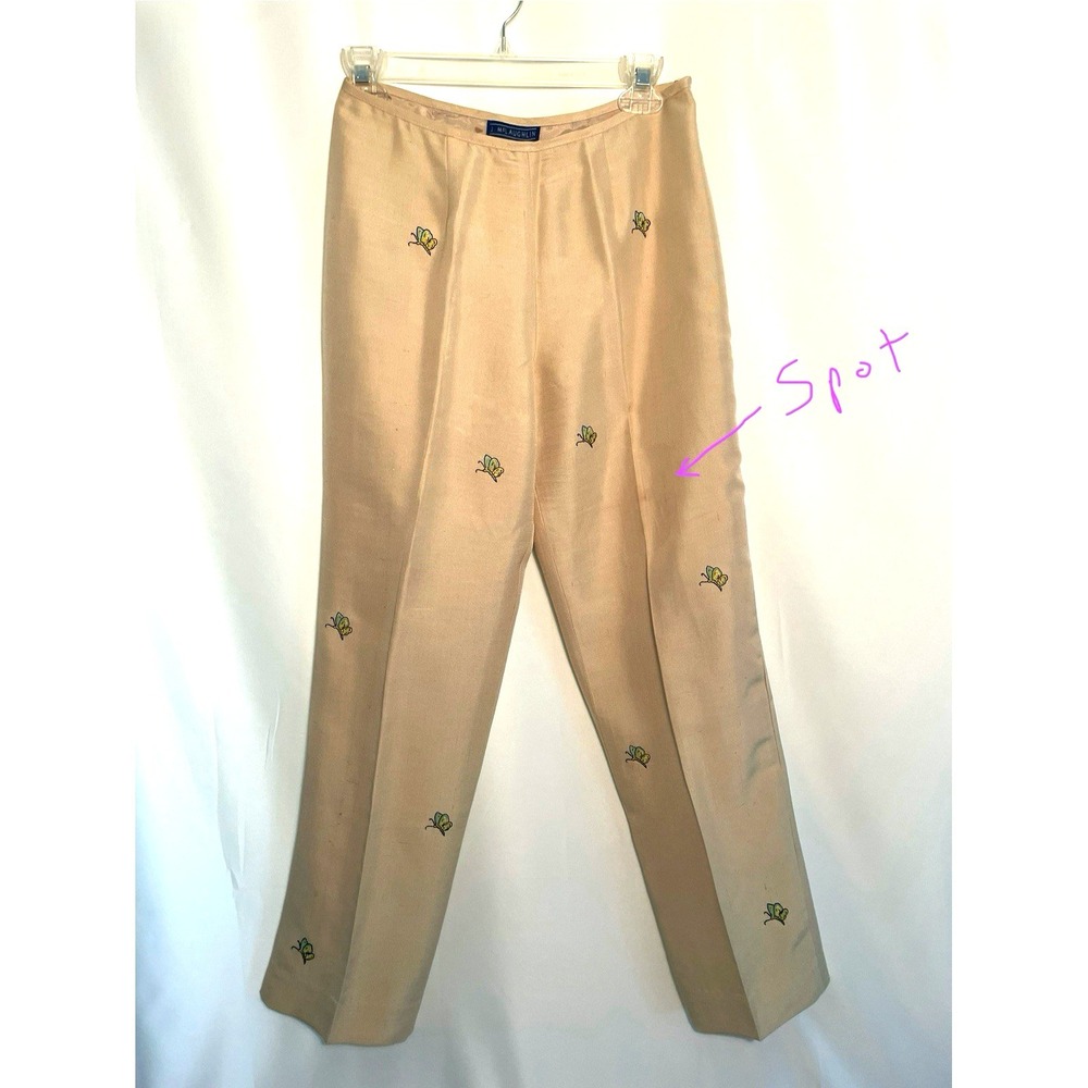 J Mclaughlin Womens Pants Slacks Raw Silk Lined Ivory with Butterflies Sz 4 VTG - Picture 2 of 8